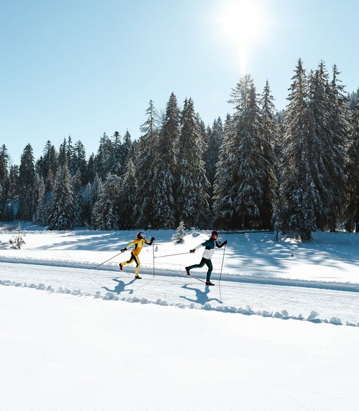 Langläufer in der Loipe am Seefelder Hochplateau